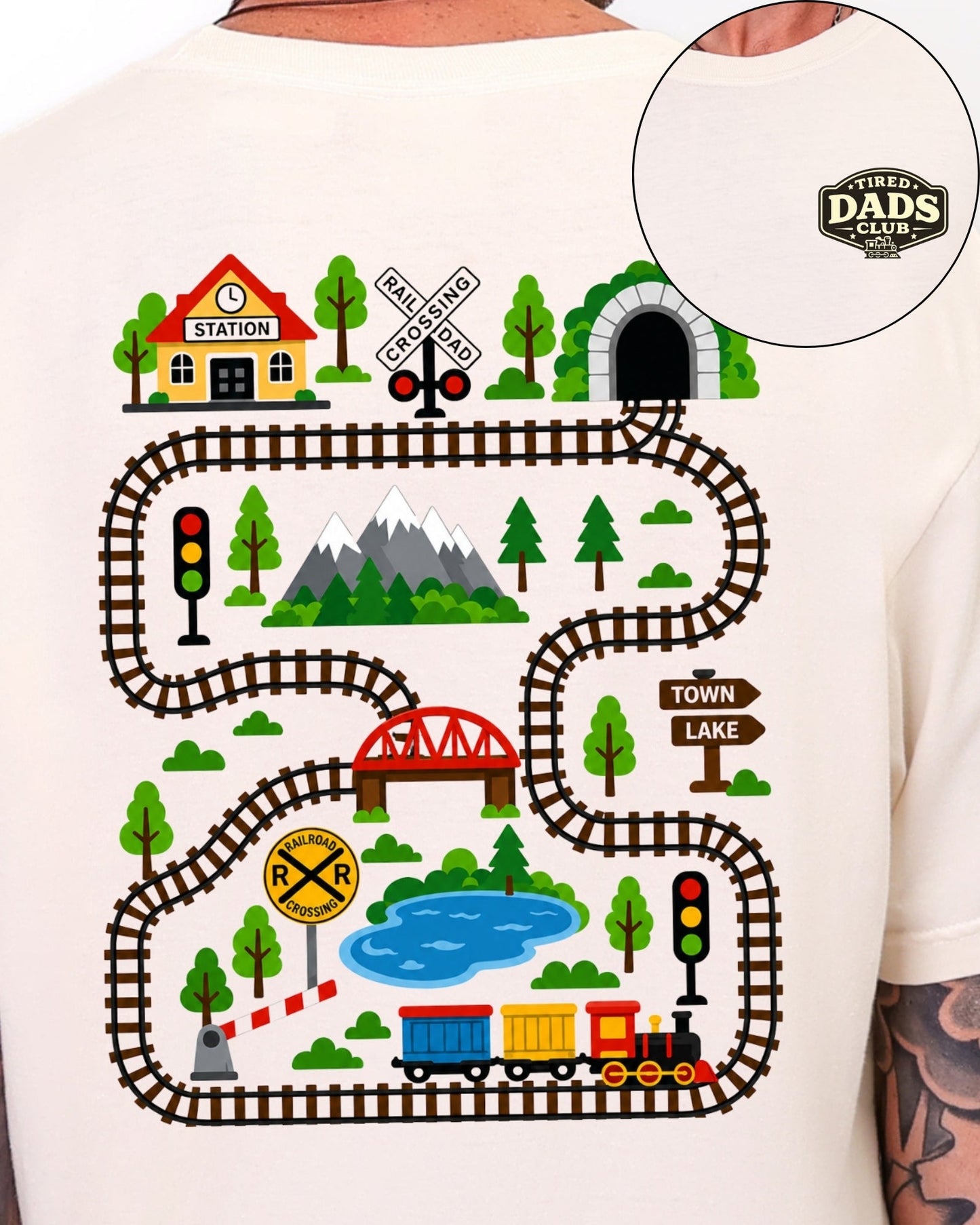 Tired Dads Club Train Shirt, Play Mat Tshirt for Dad, Interactive Tee, Fun Dad Gift, Train Engineer Shirt, Sensory Play Tee