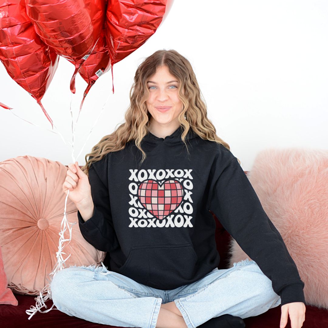Disco Ball Heart Women's Valentine Sweatshirt Hoodie Pullover