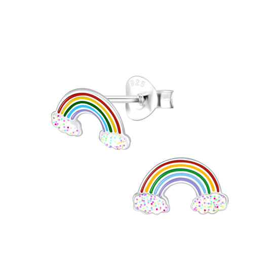 Rainbow with Cloud Earrings with Pink Center 925 Sterling Silver Hypoallergenic Earrings for Little Girls