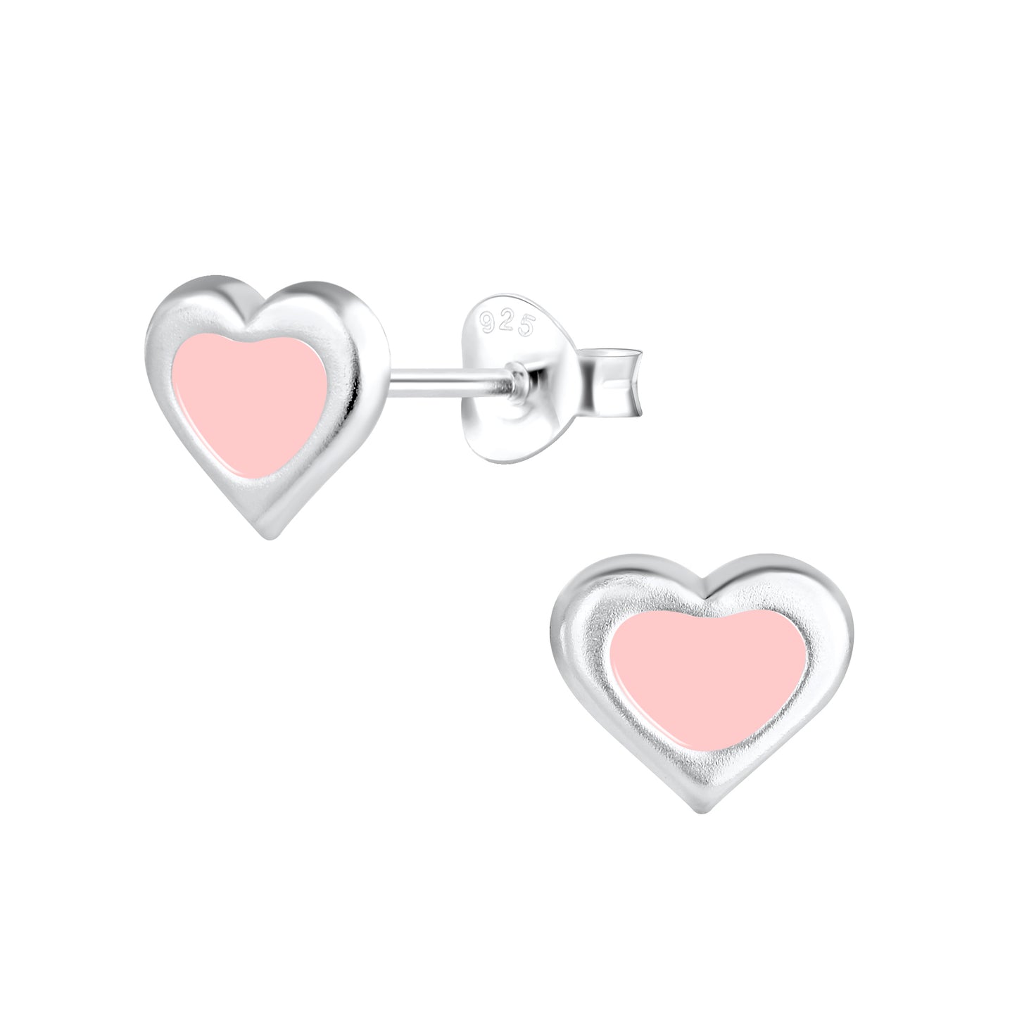 Light Pink Heart Sterling Silver Stud Earrings