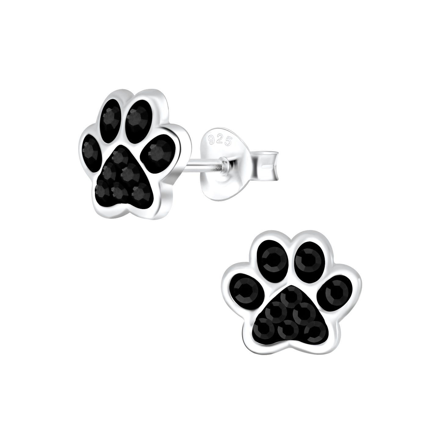 Black Pawprint sterling silver earrings