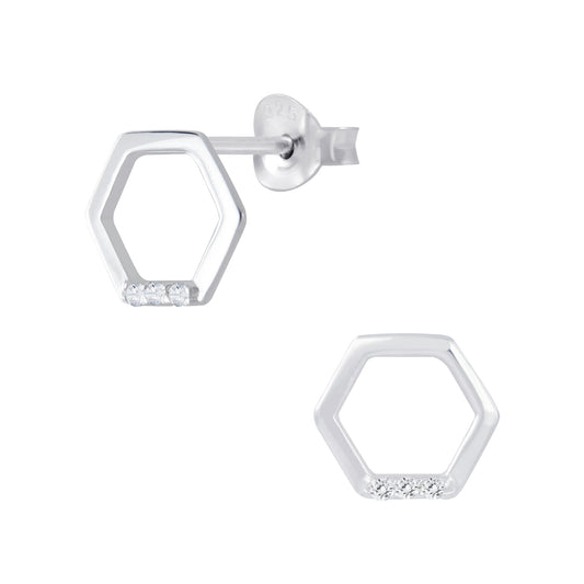 Hexagon Sterling Silver Stud Earrings