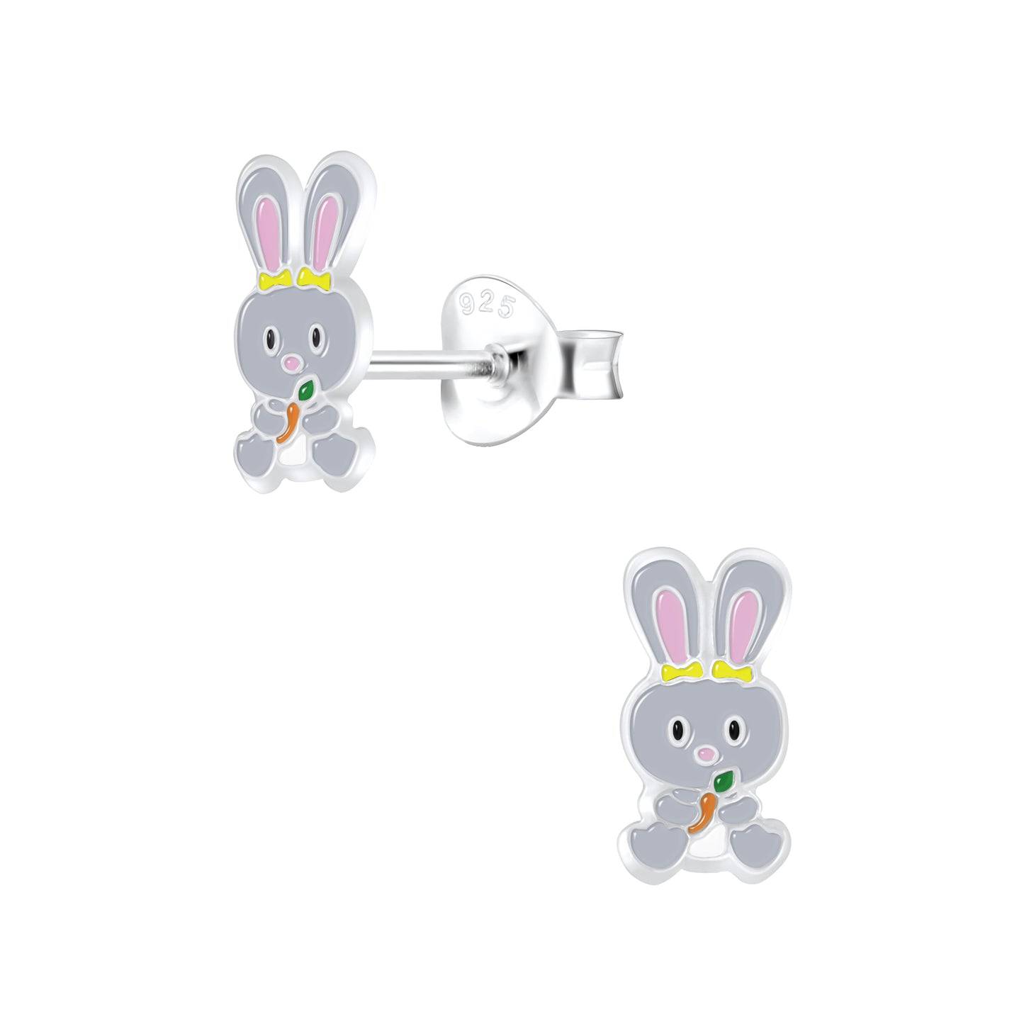 Grey Bunny Easter Sterling Earrings