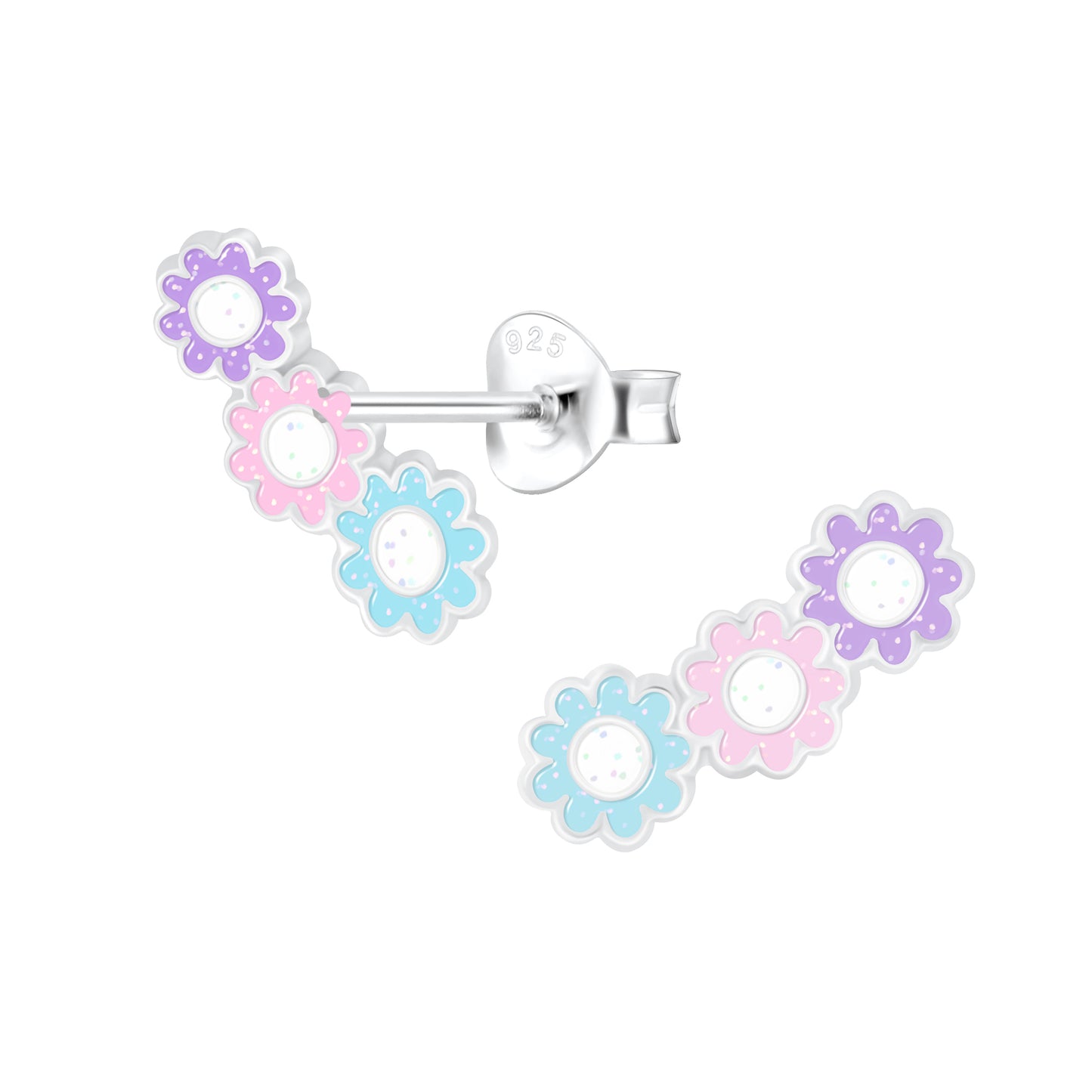 Pastel colored flower Sterling Silver Stud Earrings