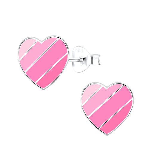 Striped Pink Heart Sterling Earrings