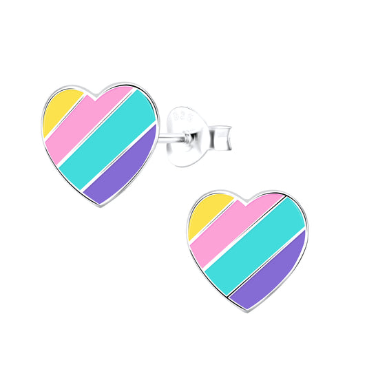 Pastel Rainbow Heart Sterling Earrings