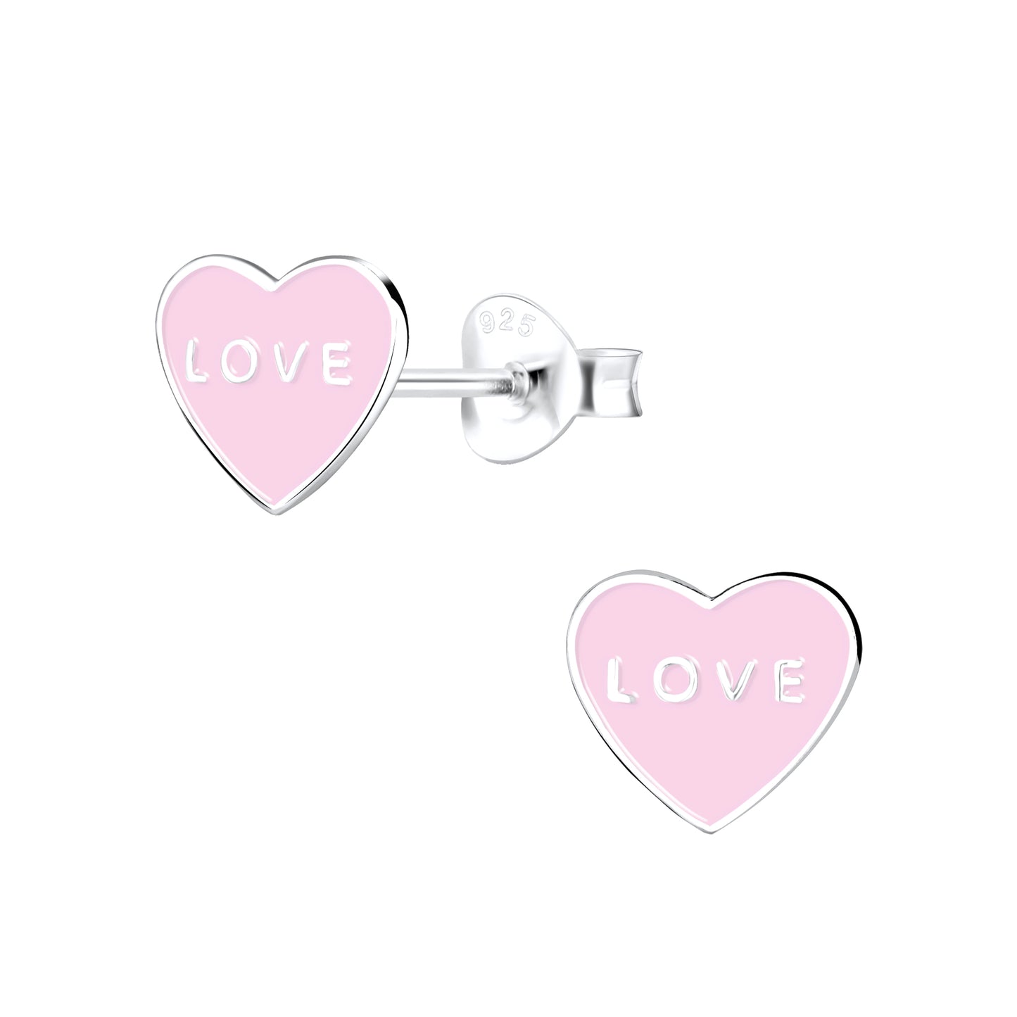 Light Pink Love Heart Sterling Silver Heart Stud Earrings