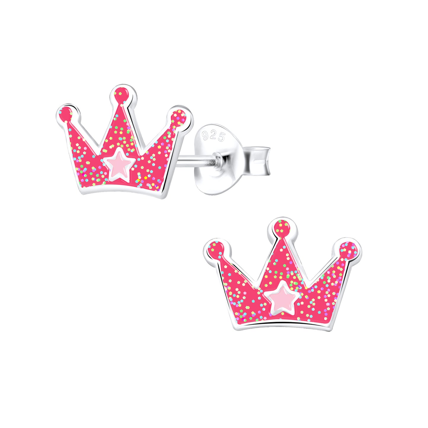 Dark Pink Princess Crown Sterling Silver Earrings