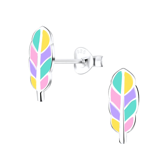 Pastel Feather Multicolored Sterling Silver Earrings