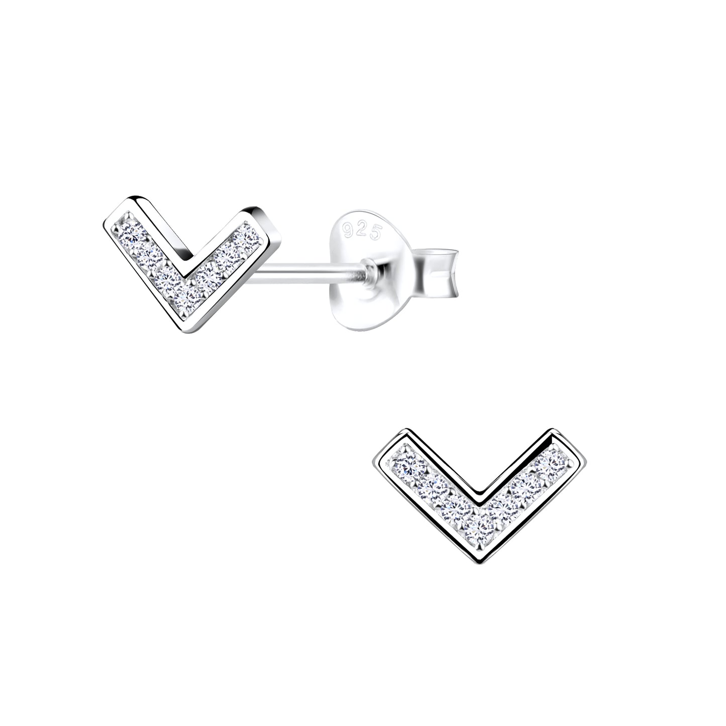 Chevron Rhinestone Earrings 925 Sterling Silver Hypoallergenic Earrings for Little Girls