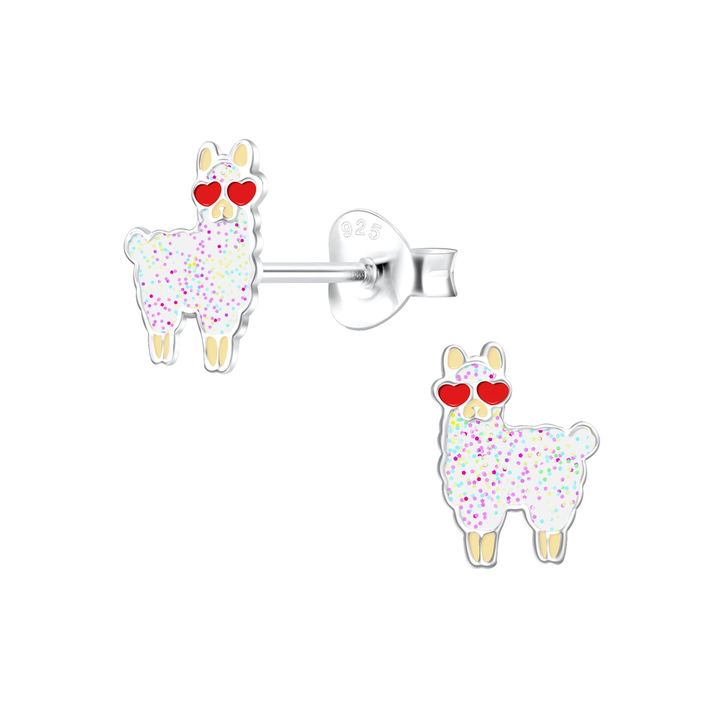 Lllama with Heart Eyes Sterling Silver Heart Stud Earrings