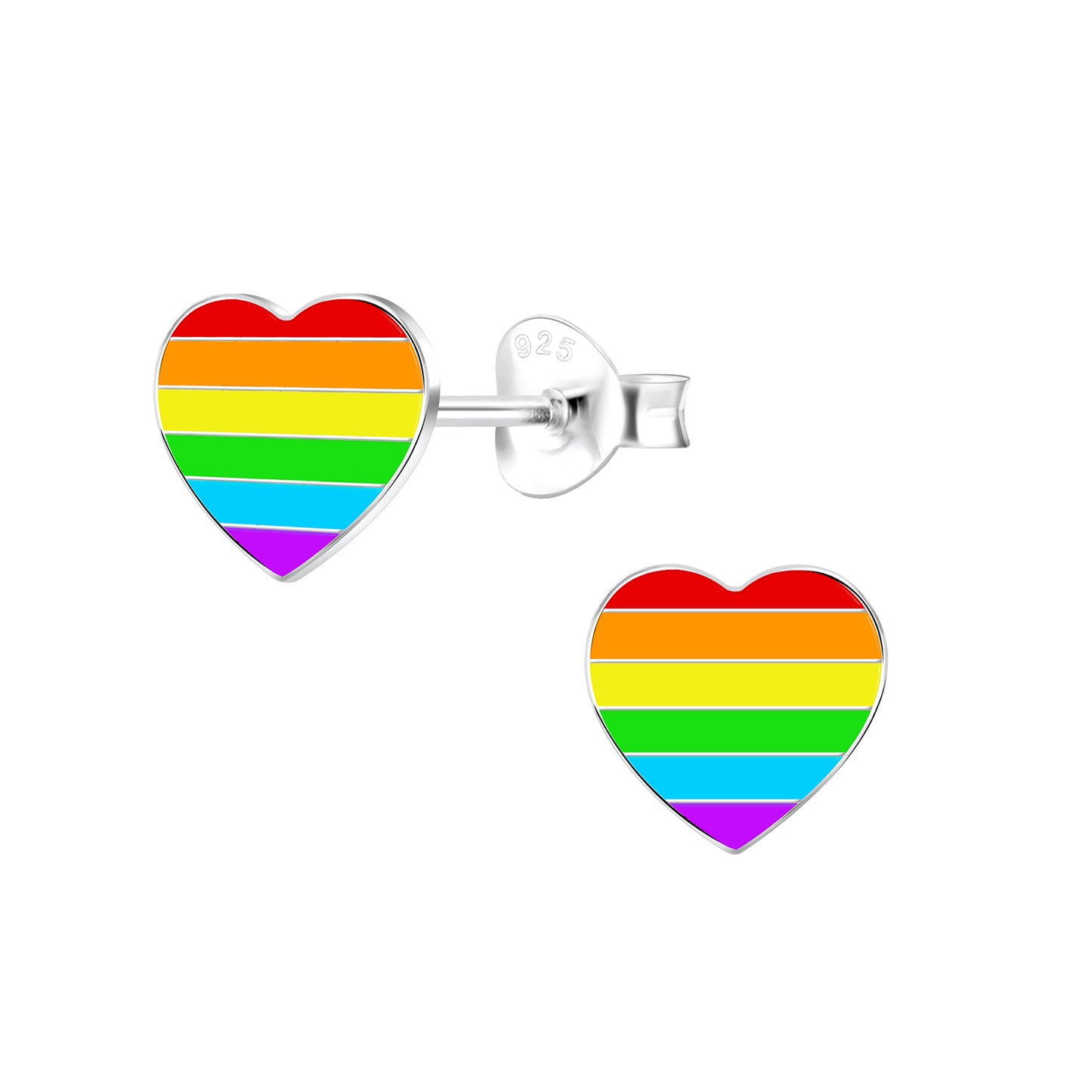 Rainbow Sterling Silver Heart Stud Earrings