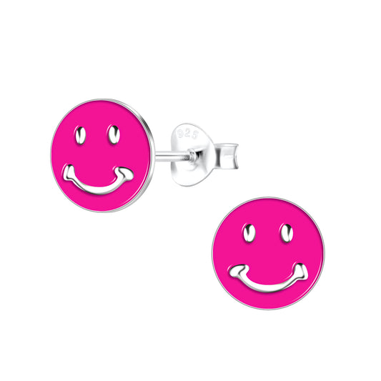 Pink Smiley Face Sterling Silver Earrings