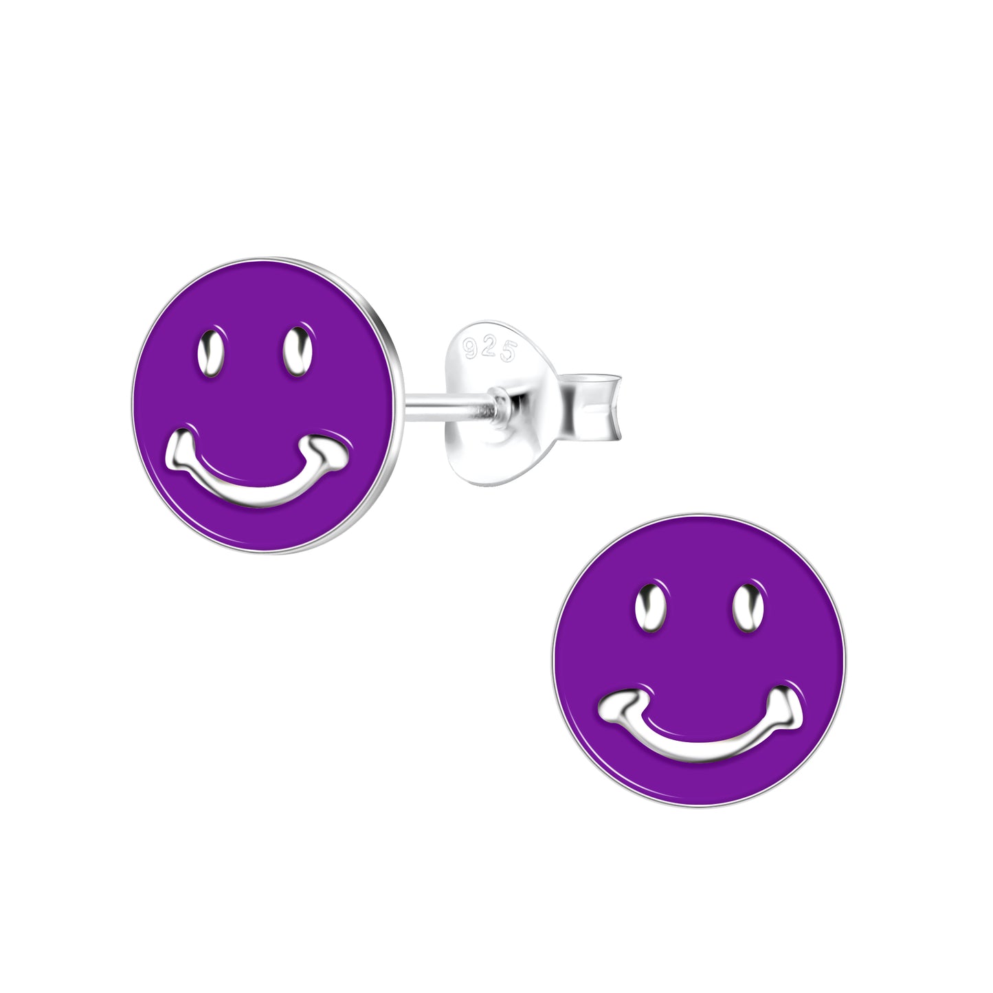 Purple Smiley Face Sterling Silver Earrings