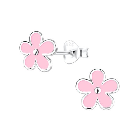 Pink Flower w/ Silver Center Sterling Silver Stud Earrings