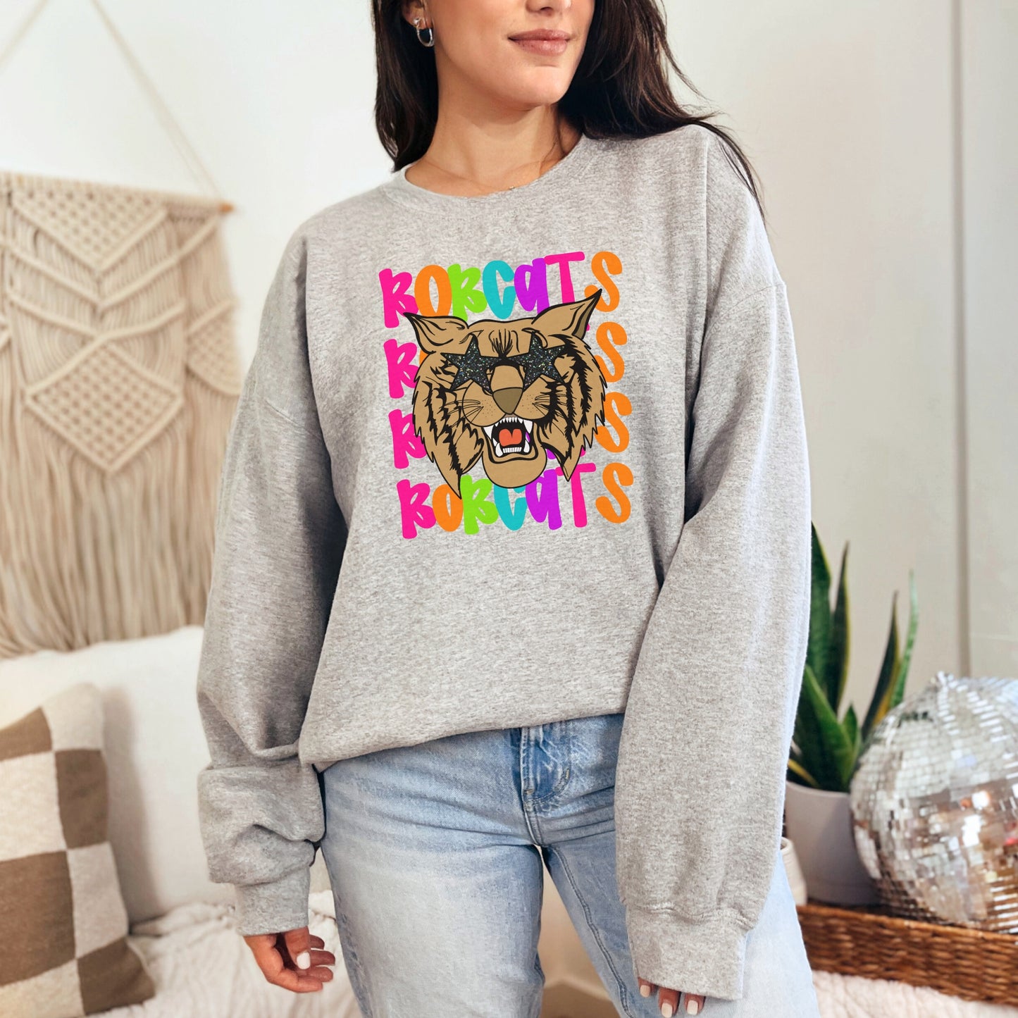 Neon Bobcat with Star Glasses Sweatshirt