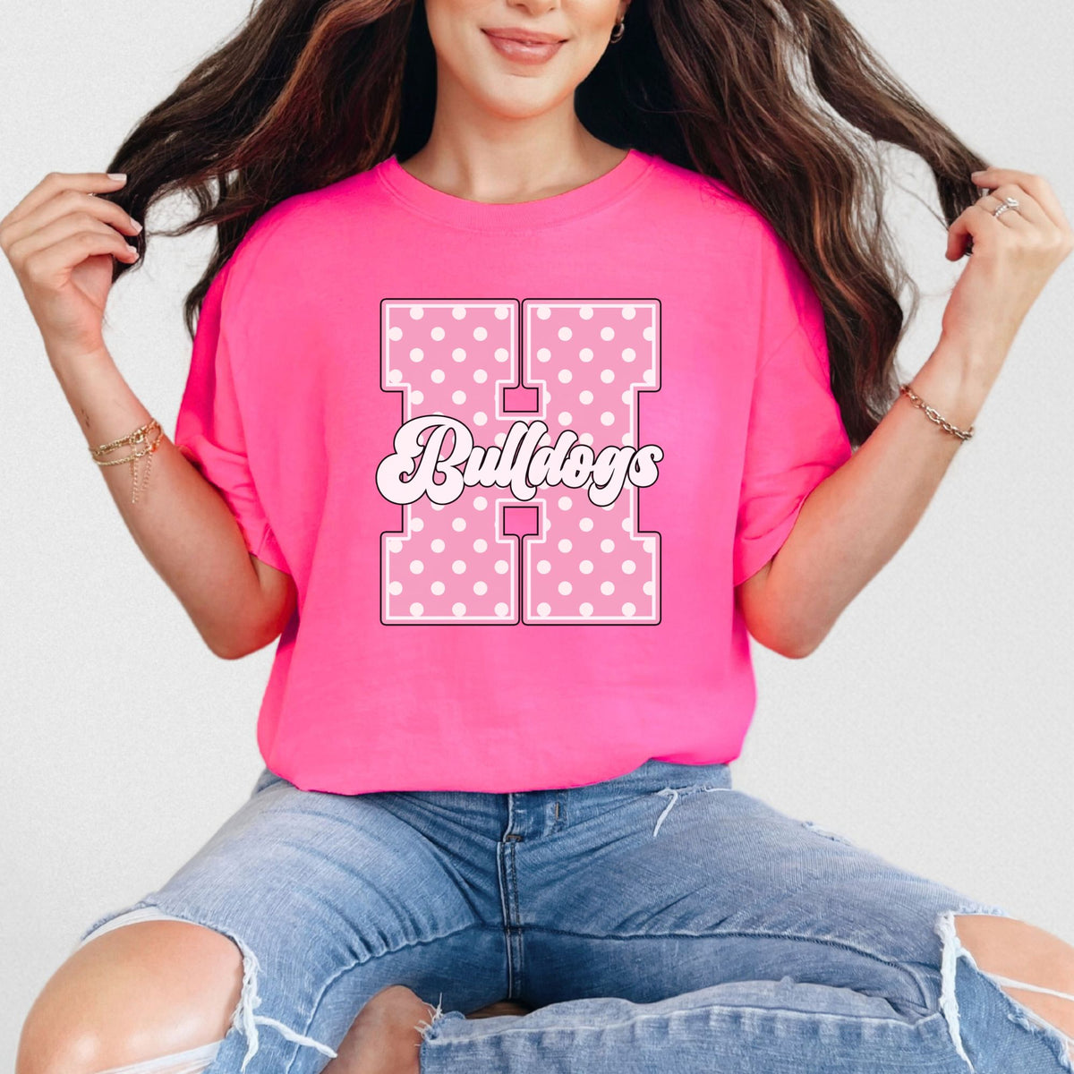Hamilton Pink Polka Dot Initial Comfort Colors Tee