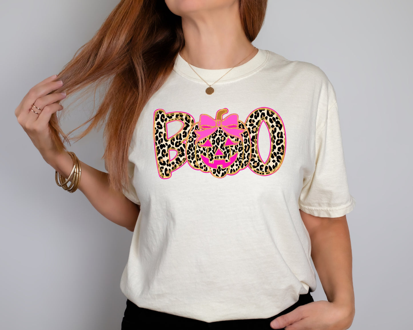 BOO Leopard Halloween T-Shirt – Pink Pumpkin Graphic Tee