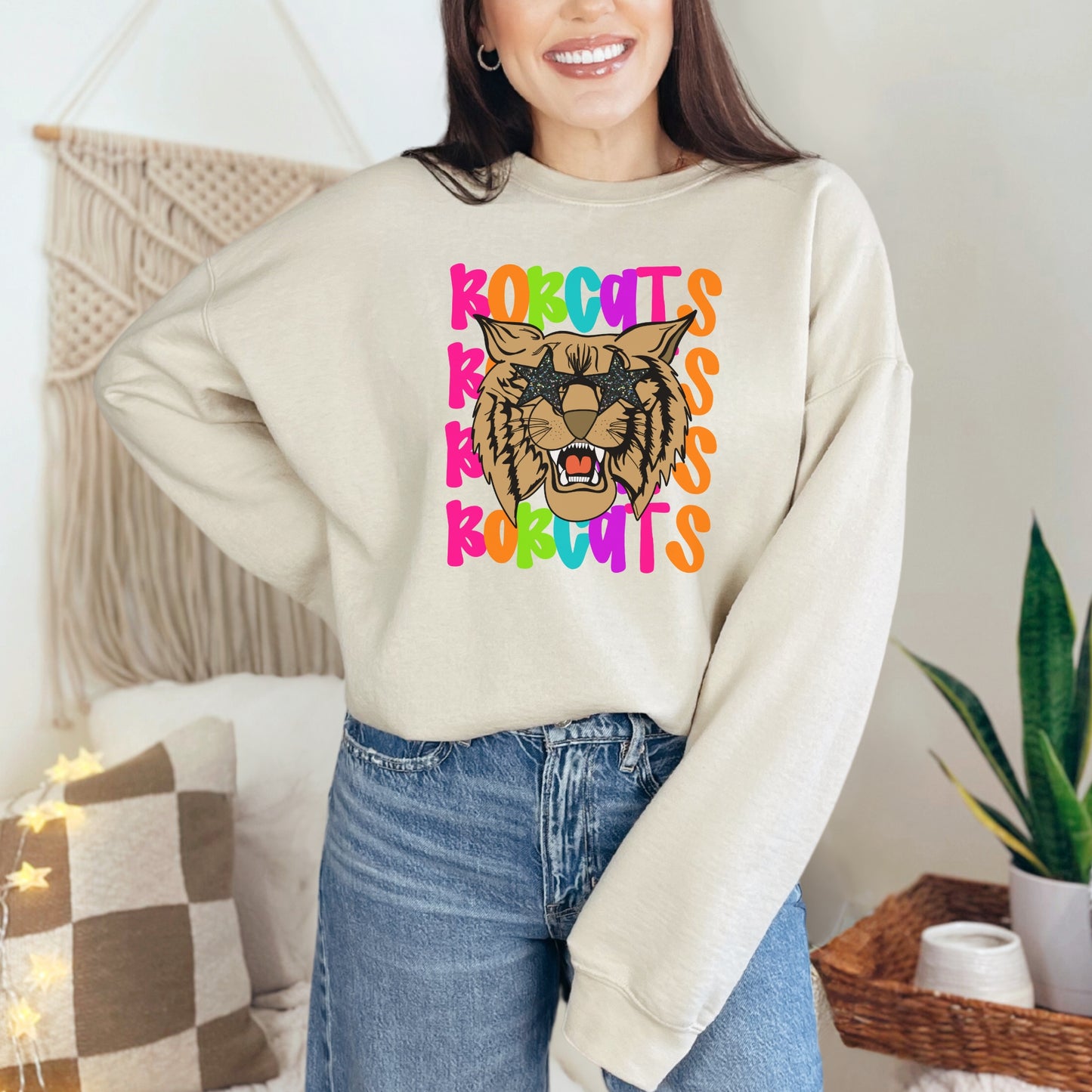 Neon Bobcat with Star Glasses Sweatshirt