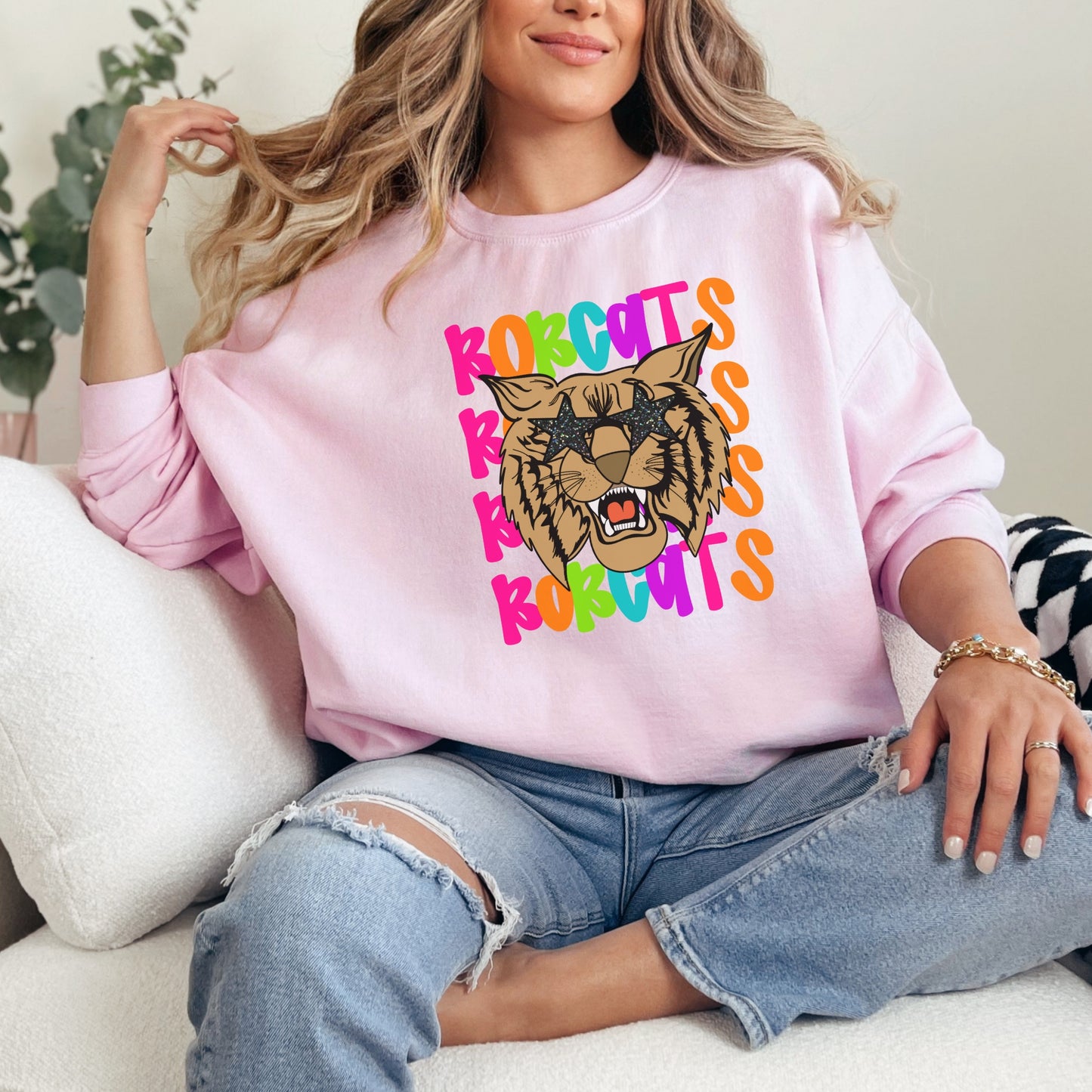 Neon Bobcat with Star Glasses Sweatshirt