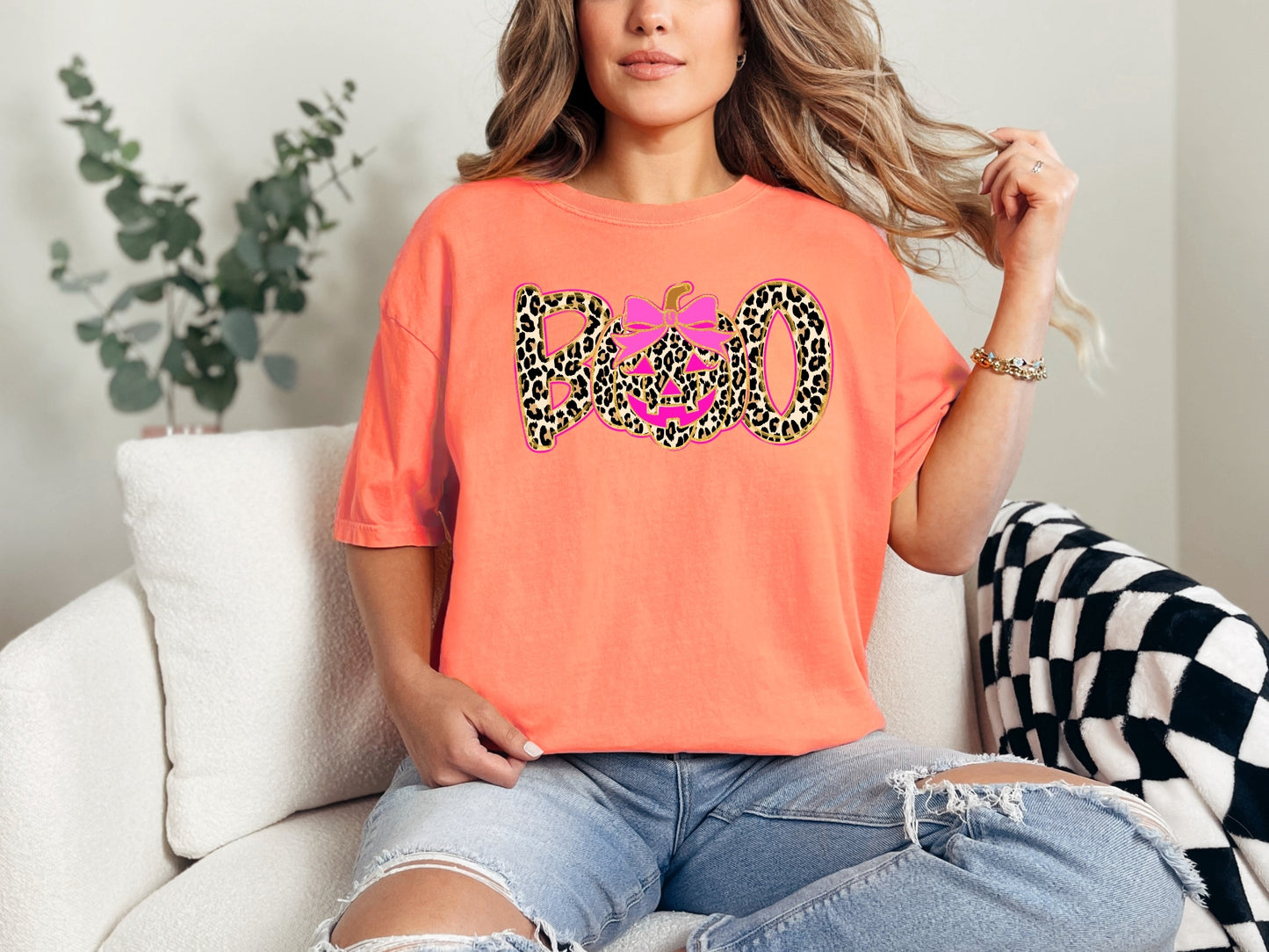 BOO Leopard Halloween T-Shirt – Pink Pumpkin Graphic Tee
