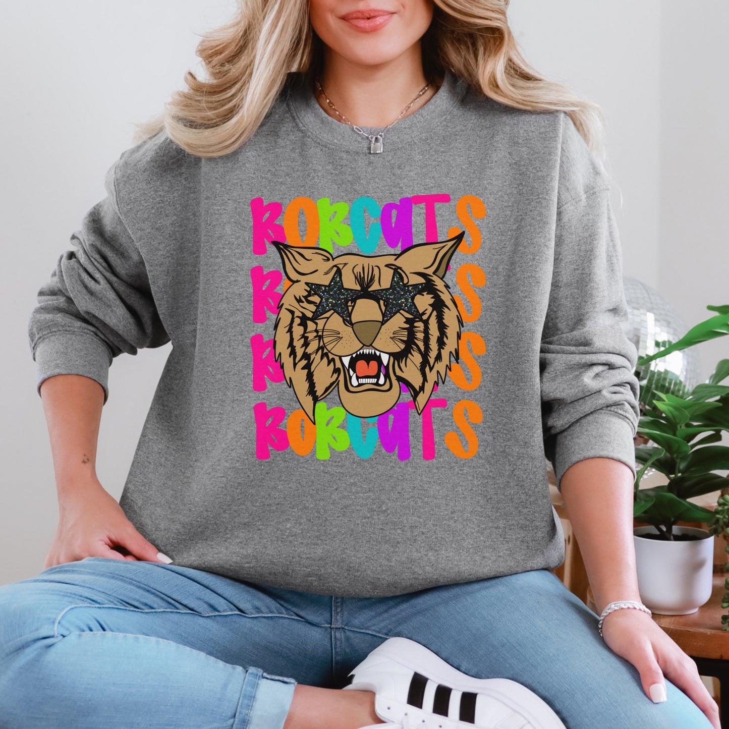 Neon Bobcat with Star Glasses Sweatshirt