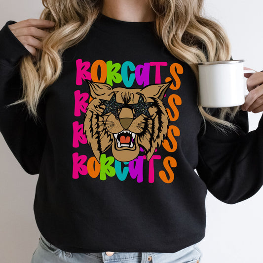 Neon Bobcat with Star Glasses Sweatshirt