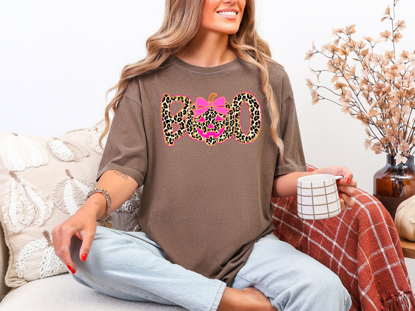 BOO Leopard Halloween T-Shirt – Pink Pumpkin Graphic Tee