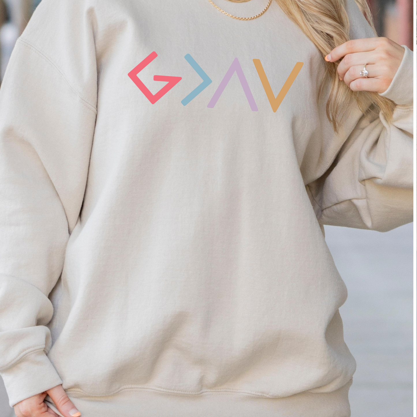 God is Greater Than the Highs and Lows Women's Sweatshirt (full front)