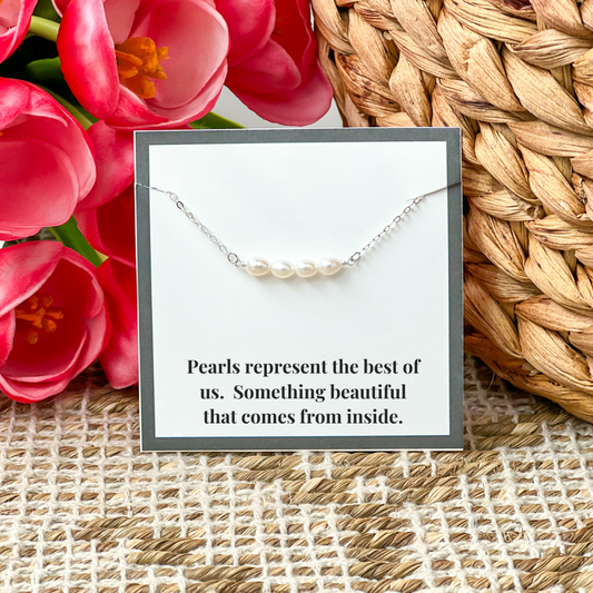 Four Pearl Bar Dainty Pendant Sterling Silver Necklace Perfect for Layering Janies Deals