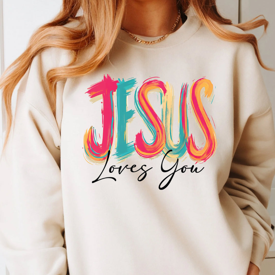 Jesus loves you sweatshirt multicolored hand painted design