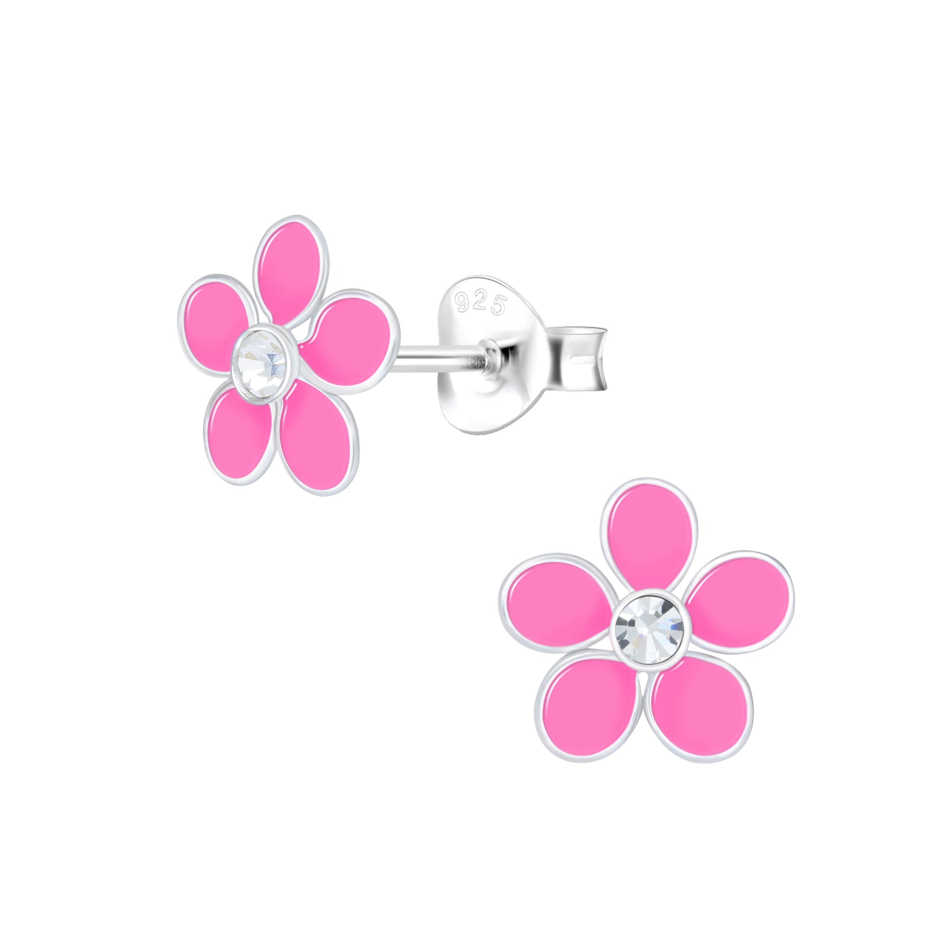 a pair of pink flower shaped earrings