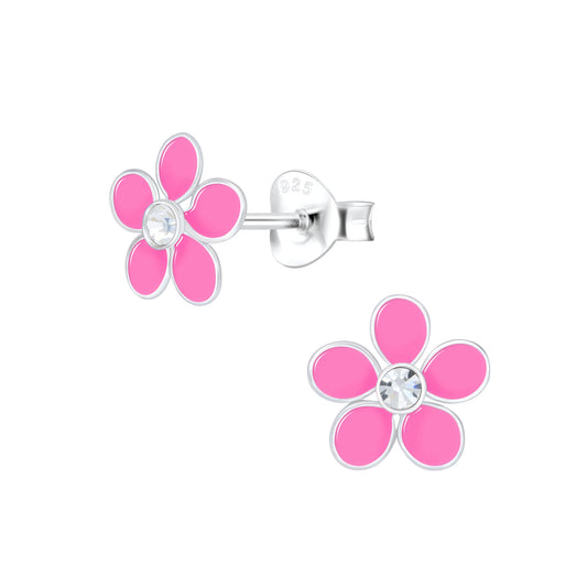 a pair of pink flower shaped earrings