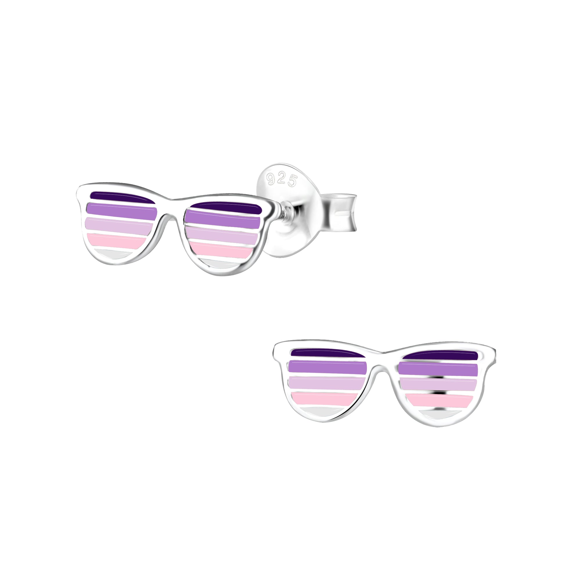 a pair of pink and purple sunglasses on a white background