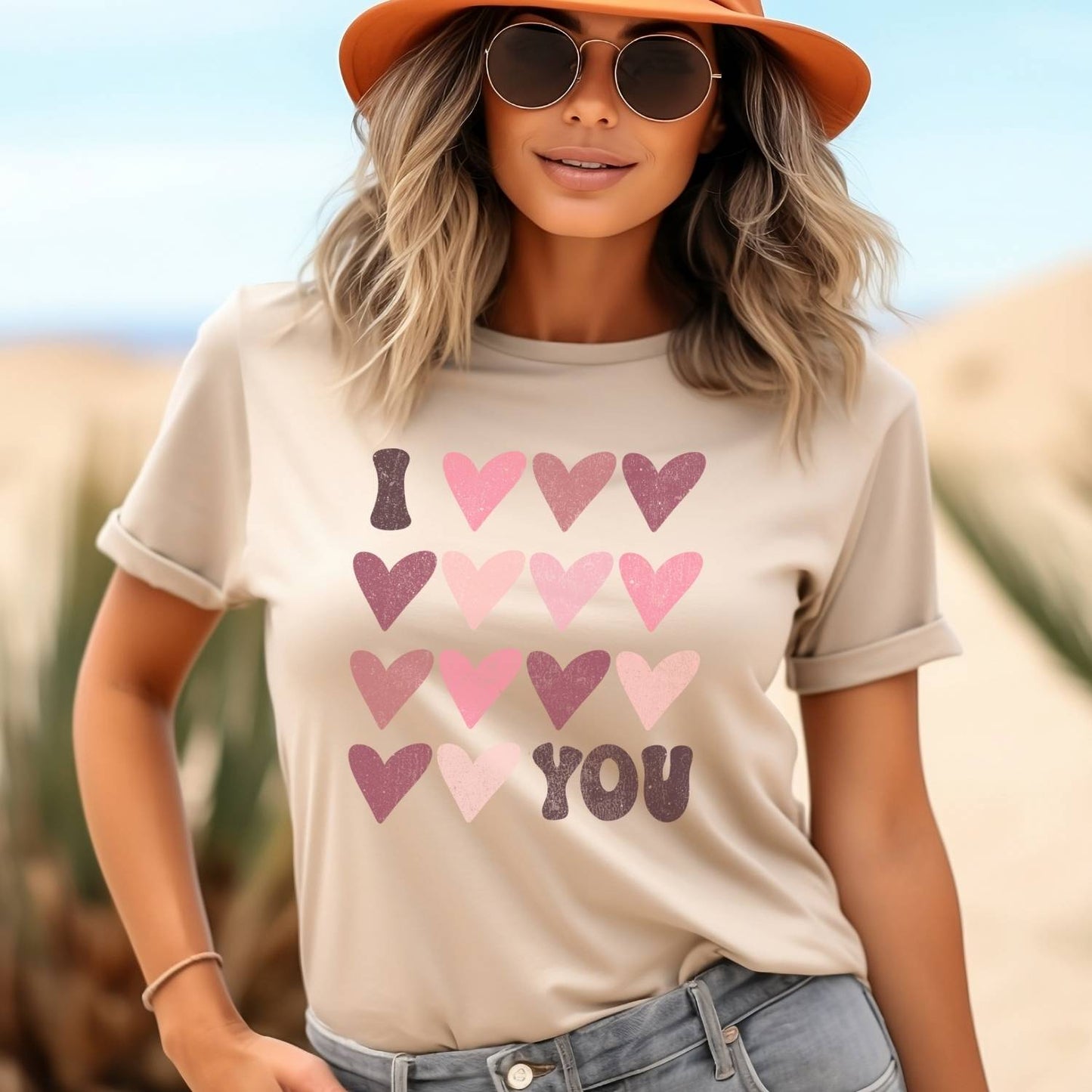 I Love You Hearts Valentine's Women's Graphic Tee