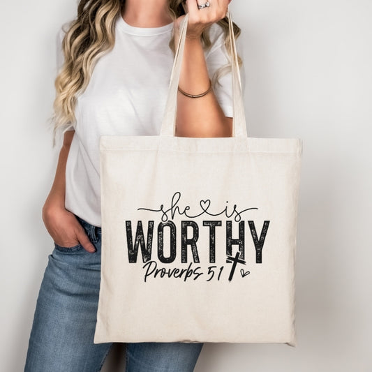 She is Worthy Religious Bible Verse Bag