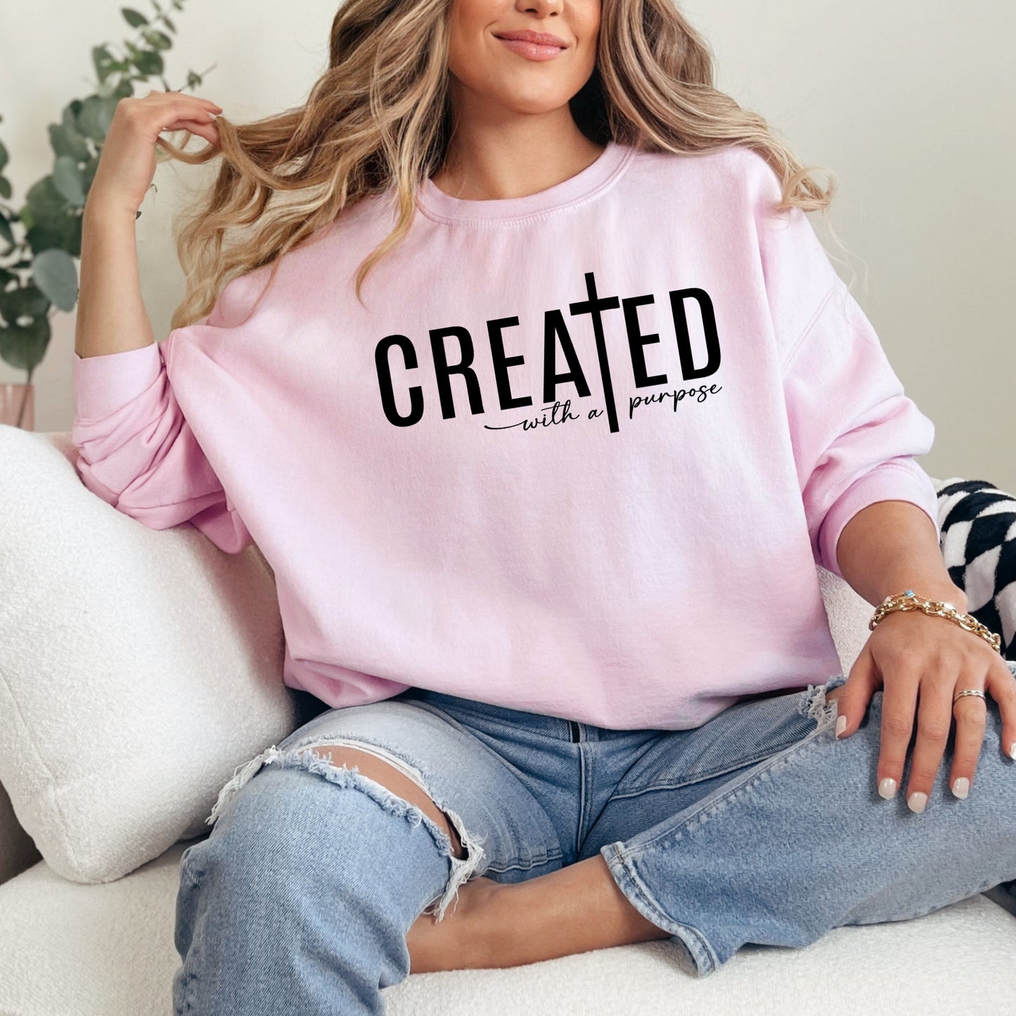Created with a Purpose Religious bible Verse Sweatshirt