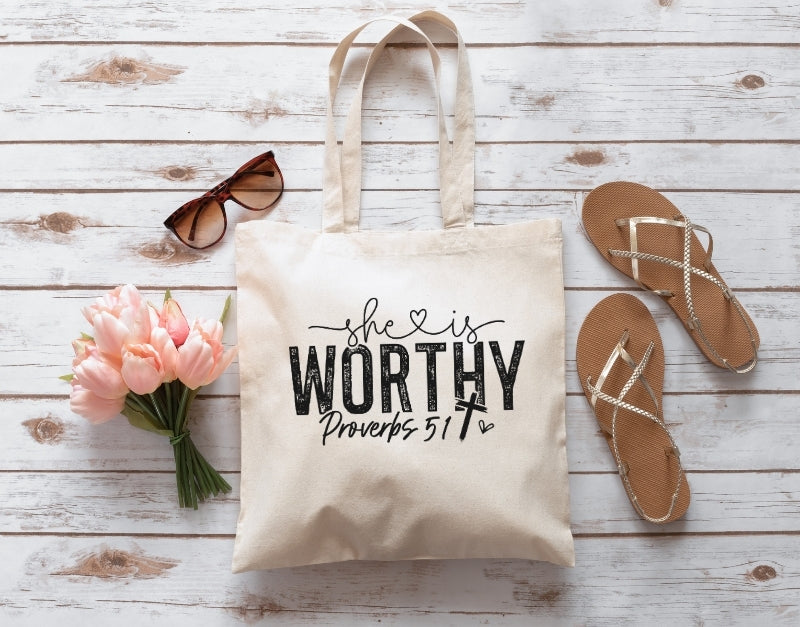 She is Worthy Religious Bible Verse Bag