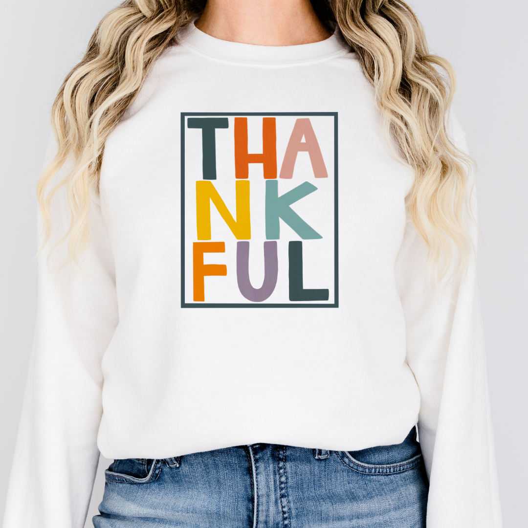 Rectangular Thankful Colorful Women's Fall Sweatshirt