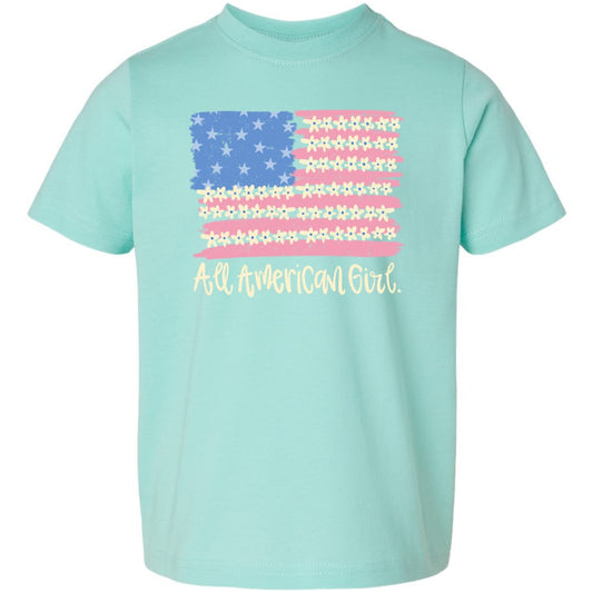 All American Girl Patriotic T-Shirt | Floral Flag Girls Tee