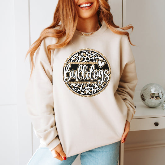 Bulldog Sweatshirt Circle with Gold Glitter and Heart