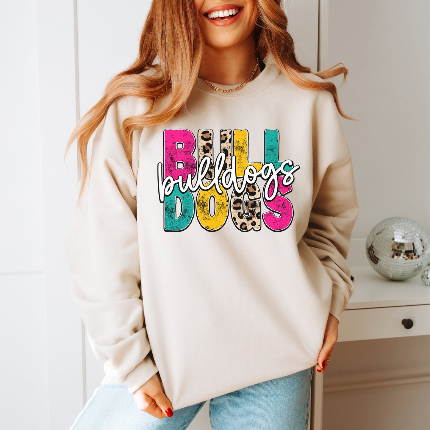 Bulldog Sweatshirt Colorful Bulldogs with leopard print