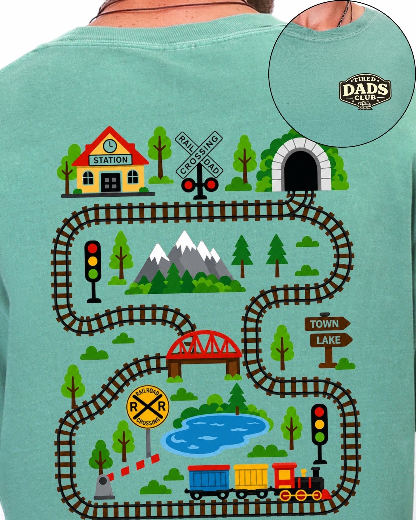 Tired Dads Club Train Shirt, Play Mat Tshirt for Dad, Interactive Tee, Fun Dad Gift, Train Engineer Shirt, Sensory Play Tee