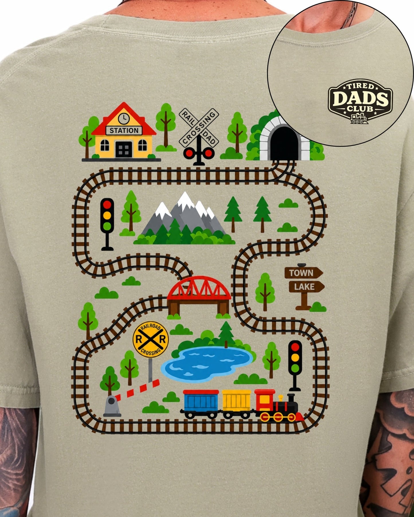 Tired Dads Club Train Shirt, Play Mat Tshirt for Dad, Interactive Tee, Fun Dad Gift, Train Engineer Shirt, Sensory Play Tee