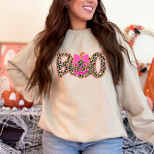 BOO Leopard Halloween Sweatshirt – Pink Pumpkin, Cozy