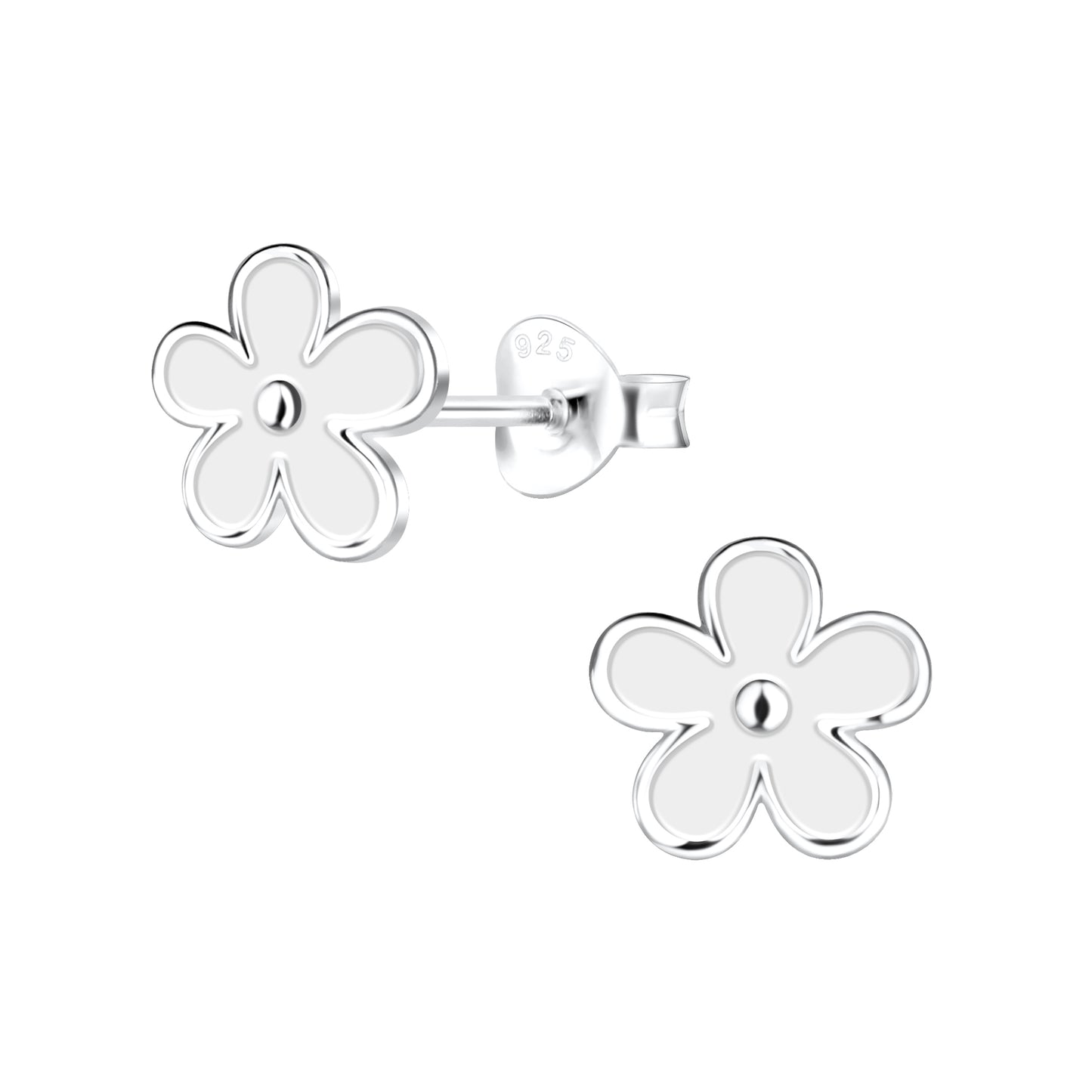 a pair of silver flower earrings