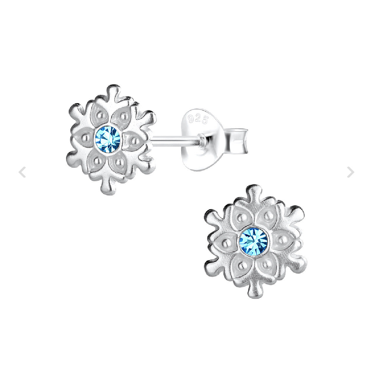 Silver Snowflake with Teal Rhinestone Sterling Silver Earring Studs