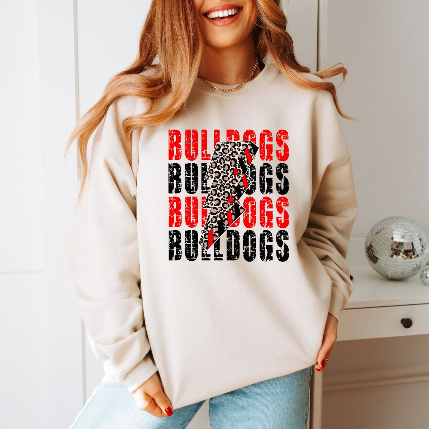 Bulldog Sweatshirt with Leopard Print Lightning Bolt