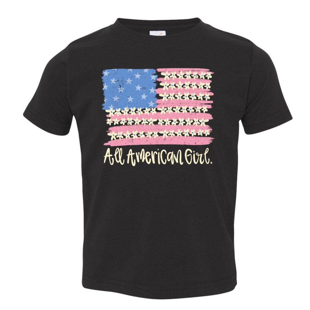 All American Girl Patriotic T-Shirt | Floral Flag Girls Tee