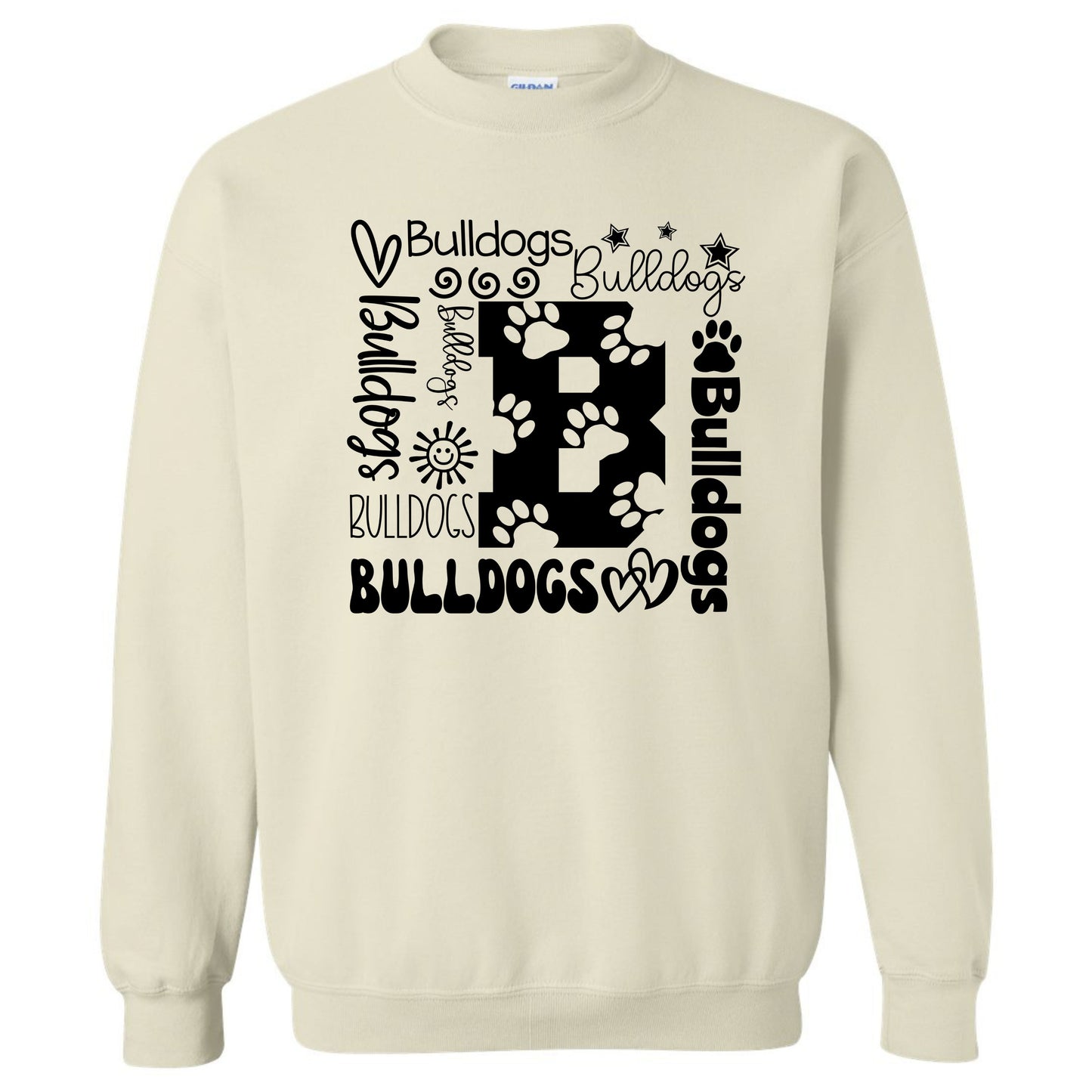 Bulldogs Sweatshirt Square Design with the letter B and pawprints